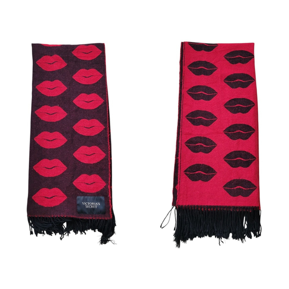 Victoria Secret Lips Print Throw Scarf Red Black 51" x 58" Excellent Condition - Picture 2 of 8